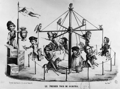 Tegneserie om første runde av presidentvalget i 1848. Louis-Napoleon Bonaparte symbolisert med ørnen... av Unknown artist