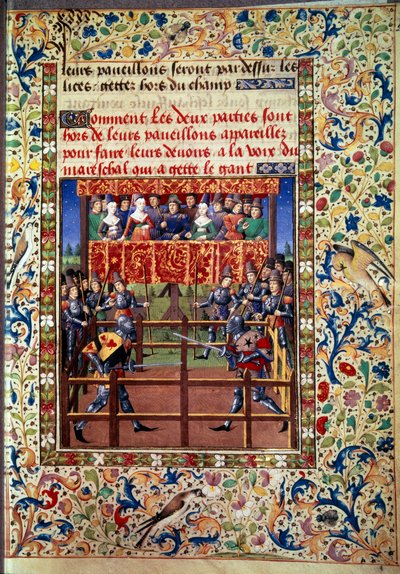 Seremonier og ordinanser som løfte om kamp: duell i lukket felt mellom to riddere Miniatyr fra et manuskript av Jean de Rolin (1400-tallet) 1460 Paris, B.N. av Unknown artist