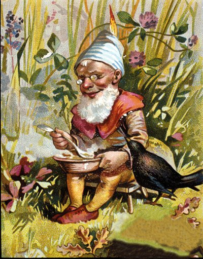 Karakteren til dvergen eller farfadet spiser suppe. av Unknown artist