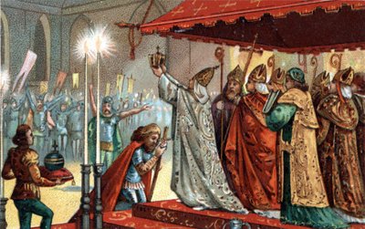 Charlemagne (742-814) crowned by Pope Leo III (c750-816) at St Peter