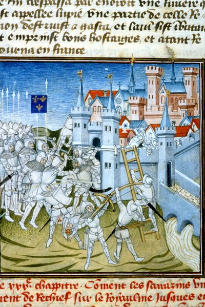 Charles Martel i Poitiers, 732 - Miniatyr av det 14. århundre (ref. 512, 074r) Forespørsel om tillatelse til kommunalbiblioteket i Toulouse (tlf: 05 62 27 66 66) av Unknown artist