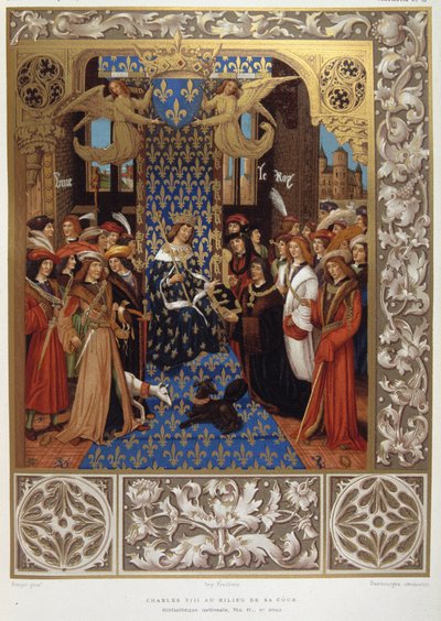 Charles VIII midt på gårdsplassen sin - fra en miniatyr av Unknown artist