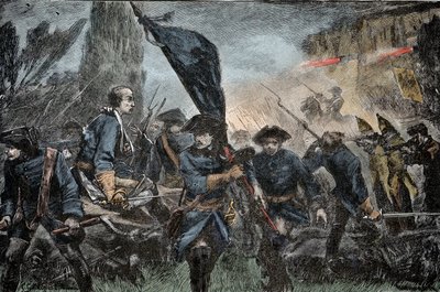 Karl XII av Sverige i kamp - Den store nordkrigen (1700-1721): Kong Charles XII (Carl) av Sverige (1682-1728) i slaget ved Poltava (Pultawa, Ukraina), i 1709 mot våpnene til Peter I av Russland , kalt den store (1672-1725) av Unknown artist