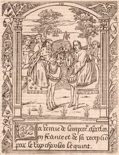 Karl den femte mottar keiser Charles IV, den hellige romerske keiseren og kongen av Böhmen av Unknown