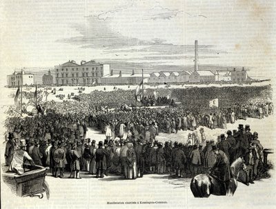 Chartist-demonstrasjon i Kennington Common: det er en arbeiderpolitisk bevegelses forløper for sosialismen, gravering fra 1848 av Unknown artist