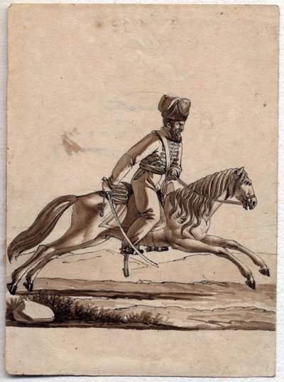 ""Chief (ataman) Cossack"" (Ataman of Cossacks) Anonym tegning 1818 Dim 11,4x8,2 cm Privat samling av Unknown artist