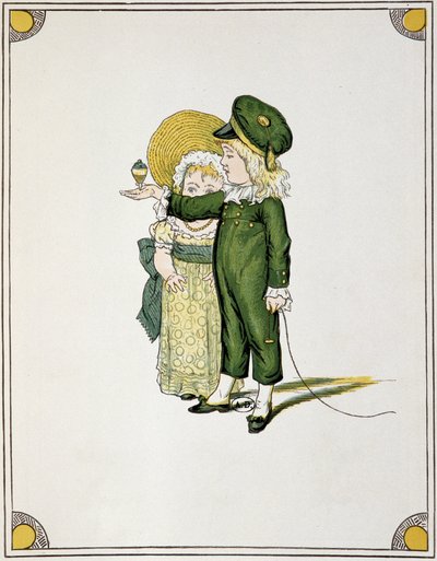 Barn som leker på toppen - tegning av Unknown artist