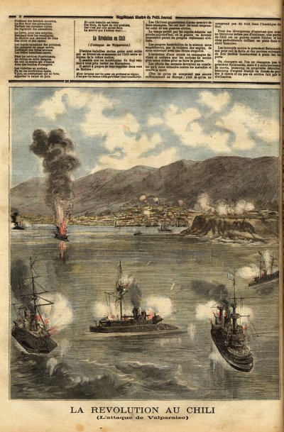 Chile, midt i borgerkrigen, like etter å ha oppnådd uavhengighet, bombet opprørernes slagskip, kalt kongressmedlemmer, chilenske havner for å kjempe mot innflytelsen og politikken til president Jose Manuel Balmaceda (1840-1891). Gravering i "" Le petit av Unknown artist