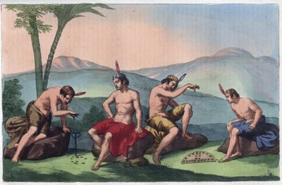 Chilenske innfødte indianere som spiller Queciu og Porotos, Chile - gravering fra "" skikker og tradisjoner til alle folkeslag i universet. Det er historien om regjeringen, lovene, militsen, om religionen til alle nasjoner fra de fjerneste tider til nos av Unknown artist