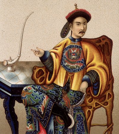 Kinesisk aristokrat sitter og røyker opium - sd 1800-tallet av Unknown artist