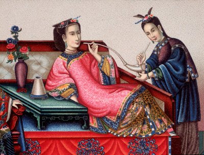 Kinesisk aristokrat sitter og røyker opium - sd 1800-tallet av Unknown artist