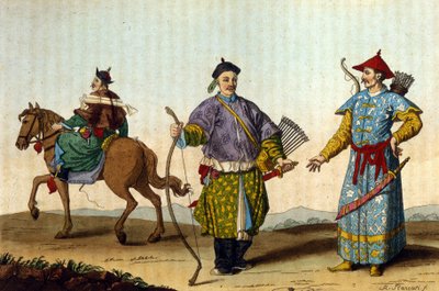 Kinesiske militærmandariner fra forskjellige tidsepoker - i” Le costume ancien et moderne””” av J. Ferrario, red. Milan av Unknown artist