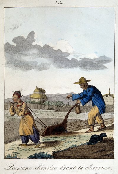 Kinesisk bonde trekker plogen. I "" Folks vaner og skikker"", red. Hocquart av Unknown artist