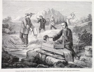 Kinesere vasker gullsand i California av Unknown artist