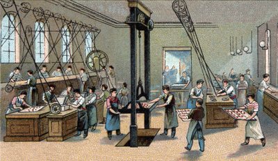 Chocolate manufacturing: molding. Chromolithography of the end of the 19th century av Unknown artist