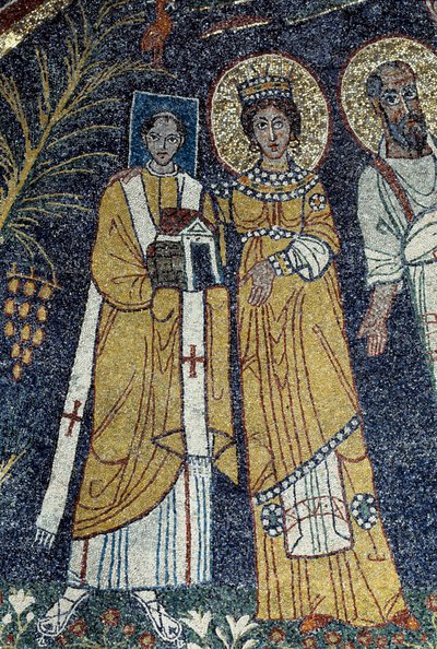 Kristus blant St Paul, St Cecilia, St Pascal, St Peter, St Valeriano og St Agata (Mosaic, 821) av Unknown artist