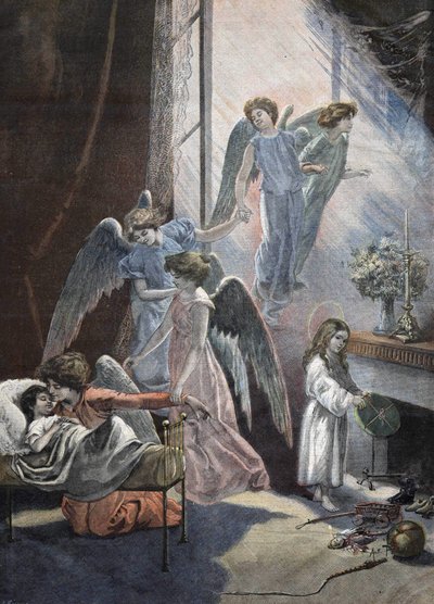 Christmas Dreaming Child Gravering 1800-tallet av Unknown artist