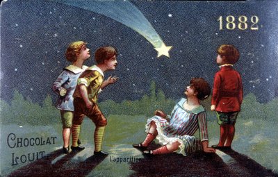 Kromolitografi Chocolat Louit fra 1882. Barn ønsker når stjernen dukker opp. av Unknown artist