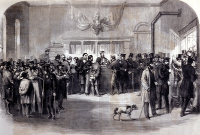 Borgerkrig (1861 - 1865), amerikansk borgerkrig. Vernepliktsfrie ribber foran fritakskontorene. New York. av Unknown artist