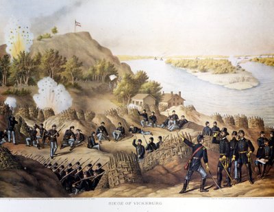 Borgerkrig (1861 - 1865), amerikansk borgerkrig. Beleiring av Vicksburg (på grensen til Arkansas og Mississippi), byen ble tatt av General Grant (og nordlendingene), byen falt etter førti dagers beleiring (19. mai til 4. juli av Unknown artist
