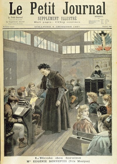 Klasserom på messeområdets skole: Montyon-prisen til Eugénie Bonnefois - i "" Le petit journal""" av 5. desember av Unknown artist
