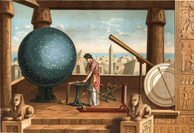 Claude Ptolemy (ca. 100 - ca. 170), Greek scholar and astronomer, in the Alexandria Observatory (Egypt). Barcelona 1877. av Unknown artist