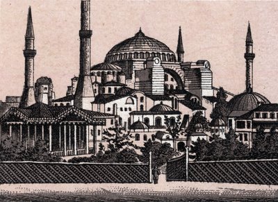 Konstantinopel, Tyrkia: utsikt over moskeen Saint Sophia (Hagia Sophia eller Hagia Sophia). i "" Verden illustrerer 168 visninger"" Udatert (slutten av 1800-tallet) av Unknown artist