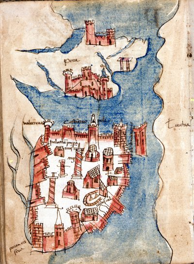 Konstantinopel, manuskriptkart over Venezia på 1400-tallet. av Unknown artist