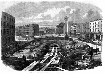 Bygging av London Metro i 1850: arbeider ved King Cross. av Unknown artist