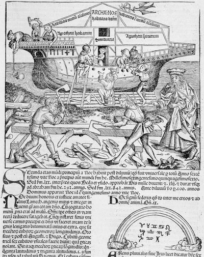 Bygging av Noahs ark - i "" Chronicle of Nuremberg"" av Unknown artist