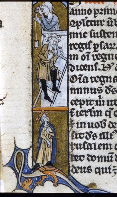 Bygging av et kloster: arbeidere og tilsynskonge. Belysning av et manuskript fra midten av 1200-tallet. Bilioteca Trivulziana. av Unknown artist