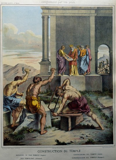 Bygging av Salomos tempel - i "" Holy History"", red. Hachette av Unknown artist