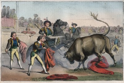 Corrida i Spania: le picador - oksen som lader en Picador - gravering fra "" skikker og tradisjoner til alle folkeslag i universet. Det er historien om regjeringen, lovene, militsen, om religionen til alle nasjoner fra de fjerneste tider til våre egne dage av Unknown artist