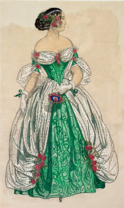 Kostyme (lang grønn kjole med hvite seil), til balletten «Sommerfuglene» av Unknown Artist