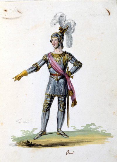 Kostyme for karakteren til Tancrede tegner av Gironi for operaen "Tancredi" "(Tancrede) av Gioacchino Rossini. 1813 av Unknown artist