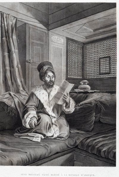 Kostymer og portretter: Seyd Moustafa Pasha såret i slaget ved Abouqyr (Aboukir) i "" Description of Egypt"", Imperial Publishing av Unknown artist