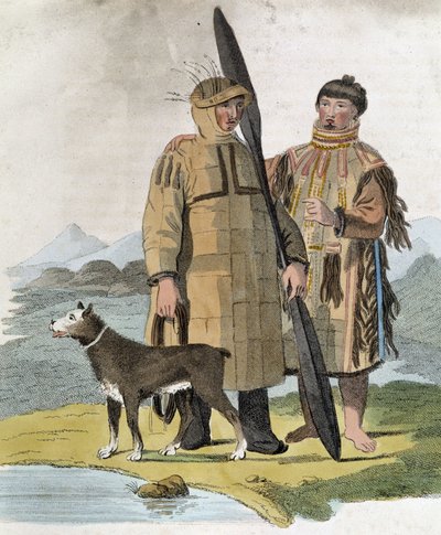 Par fra en russisk provins og hunden deres - gravering av Unknown artist