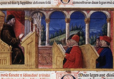 Kurs ved universitetet. 1400-talls manuskript. av Unknown artist