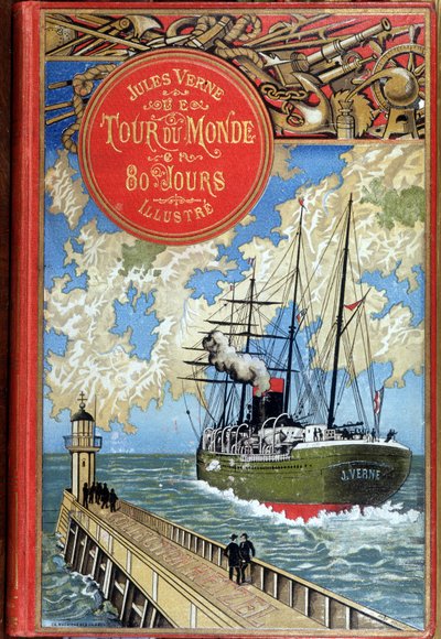 Cover "Around the World in 80 Days" av Jules Verne, red. Hetzel av Unknown artist