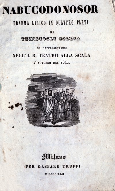 Omslag til den første librettoen til Nabucco av Giuseppe Verdi (1813 - 1901), som først ble kalt Nabucodonosor av Unknown artist