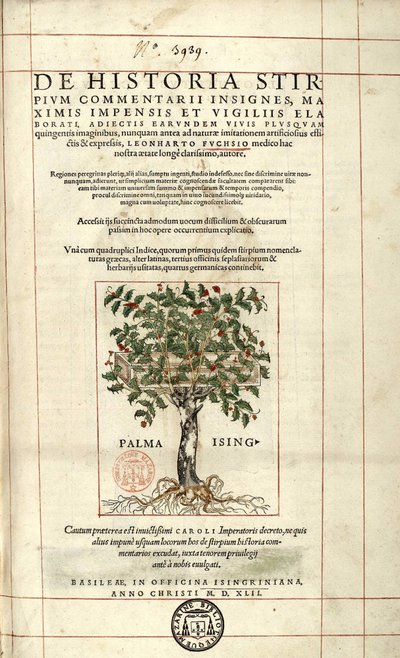 Forside ""On the History of Racine-kommentarer merker,..." av Leonhart Fuchs av Unknown artist