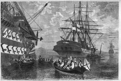 Kretisk opprør fra 1866-1869 (opprøret av øya Kreta mot det osmanske riket): Kretiske familier som søker asyl på skip med nøytrale makter. Gravering i "" L