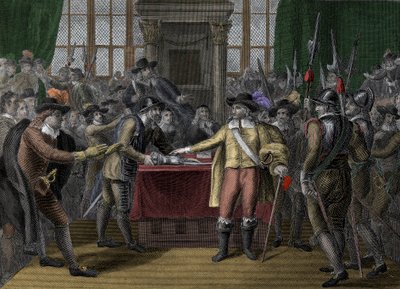 Cromwell oppløser det lange parlamentet - The Rump Parliament - Oliver Cromwell (1599-1658) oppløser det britiske parlamentet av Unknown artist