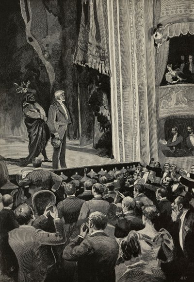 Publikum jubler over Giuseppe Verdi (1813–1901) ved slutten av operaen Falstaff, 18. april av Unknown Artist