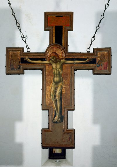 Korsfestelse Anonymt tremaleri på baksiden av et kors. Varazze fra 1400-tallet, Cappella del Castello Invrea Italia av Unknown artist