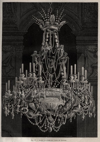 Krystalllysekrone fra Baccarat-fabrikken - - gravering i 