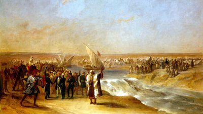 Skjæring gjennom den siste delen av bassenget på Suez-sletten av Hans Eksellens Ali Pascha 15. august 1869 av Unknown