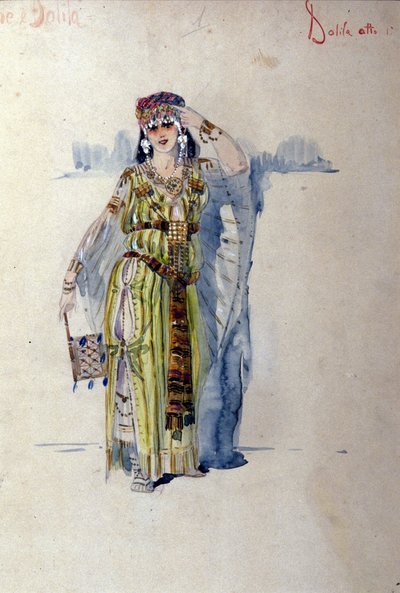 Dalila-kostyme for første akt av operaen "" Samson og Dalila"" av Camille Saint Saens (Saint-Saens). 1877 av Unknown artist