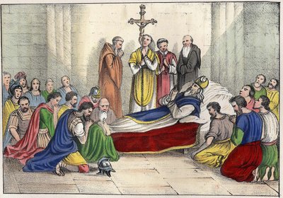 Saint Augustins død (354 - 430). Gravering i "" Old and Modern Algeria"" av Léon Galibert. Italiensk utgave i 1846 farge. av Unknown artist