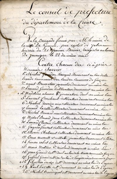 Deliberasjon av prefekturrådet i Guéret (Creuse) av 23. april 1823 av Unknown artist